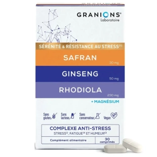 GRANIONS Complexe Anti-Stress 30 comprimés à base de rhodiola, ginseng, safran et magnésium
