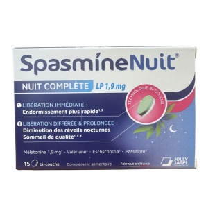 SPASMINE NUIT Nuit Complète 1.9mg Mélatonine (15 comprimés)