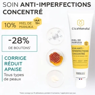 CICAMANUKA Soin Anti-Imperfections Concentré au miel de Manuka et zinc Corrige, réduit, apaise 30 ml