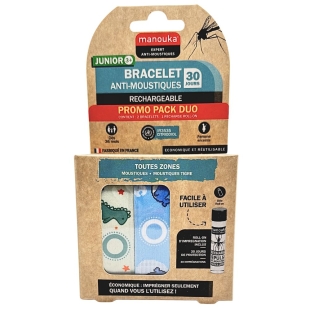 Manouka bracelet enfant citronnelle dino baleine avec 2 recharges naturelles extérieur