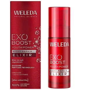 WELEDA - Exo Boost Youth Power Elixir de Nuit Grenade - Peau visiblement plus lisse, Réduction des rides du sommeil, Peau régénérée, Éclat de jeunesse, Peau repulpée et hydratée - 30 ml