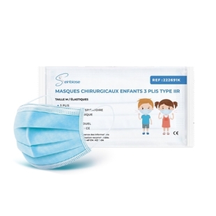 Masques chirurgicaux enfant Usage Unique  [3 plis IIR norme EN14683:2019] en sachet individuel x 50