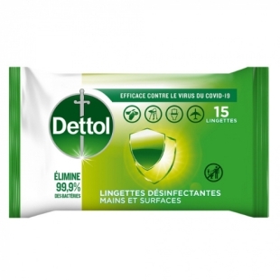 DETTOL Lingettes désinfectantes mains et surfaces x15