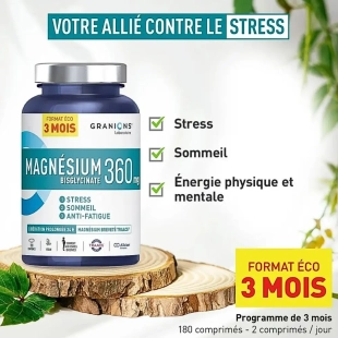 GRANIONS - Magnésium Bisglycinate 360mg - Format éco 3 mois - 180 comprimés