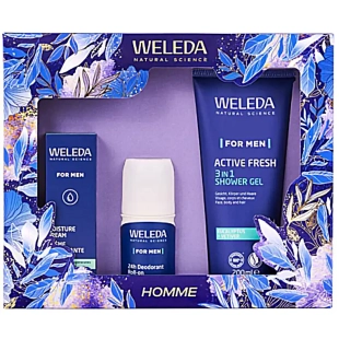 WELEDA - Coffret de Noël Homme - Crème hydratante, Déodorant Roll-on et Gel Douche