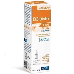 D3 BIANE - Fort Spray 3000 UI Vitamine D - 15 ml - Complément alimentaire à base d'huile vierge de colza et de vitamine D3.
