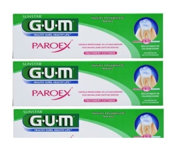 GUM PAROEX dentifrice Lot de 3 tubes de 75ml (référence n°1770)
