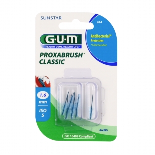 GUM 6 Brossettes interdentaires Proxabrush Classic 1,6X8 1.2 mm (réf. 614) Fine Conique