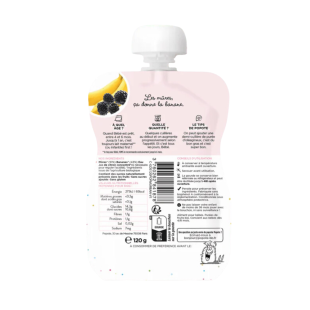 POPOTE - Compote Mûres & Banane 100% Bio Dès 4 mois - Gourde 120g