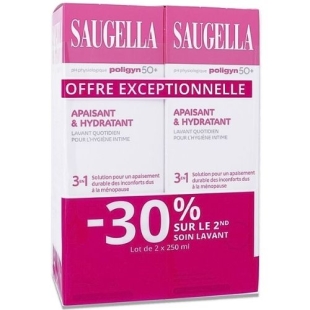 SAUGELLA - Poligyn 50+ Soin Lavant Intime Quotidien Apaisant et Hydratant  3en1 Menopause 2 x 250 ml.