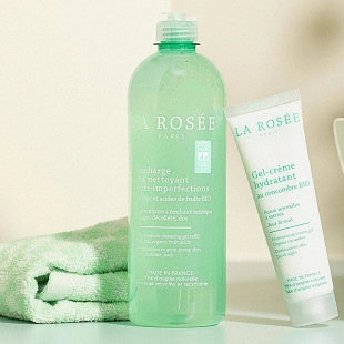La Rosée coffret anti-imperfections Duo Visage Peau Nette gel nettoyant 400 ml gel-crème hydratant 60 ml et serviette visage offerte