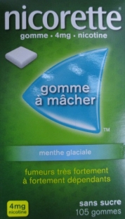 NICORETTE 4mg - MENTHE GLACIALE Sans Sucre - 105 Gommes