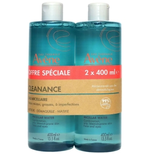 AVENE CLEANANCE - Eau Micellaire Nettoyante, Démaquillante et Matifiante - 2 X 400ml