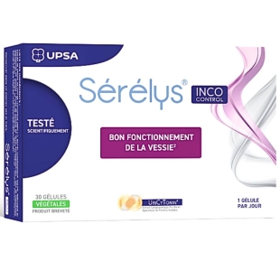 SERELYS Inco Control - Bon Fonctionnement de la Vessie 30 Gélules - Upsa .  Complément alimentaire pour soutenir les femmes en cas de fuites urinaires, contribuer au fonctionnement normal et au contrôle de la vessie.