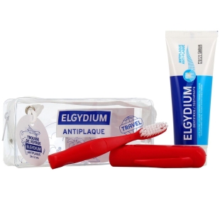 ELGYDIUM - Trousse de Voyage  - 1 Brosse à dents + 1 Dentifrice Antiplaque 50ml