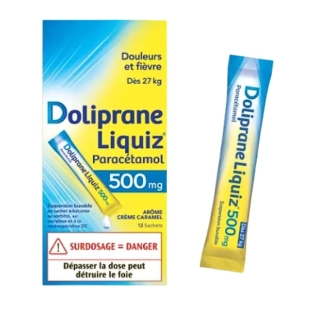 DOLIPRANE - Liquiz Paracétamol 500 mg Enfants et Adultes ( dès 27 Kg) - 12 Sachets