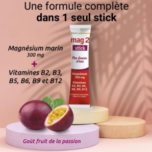 MAG2 - Stick Nervosité, Fatigue, Fatigue Musculaire - 30 Sticks Goût Fruit de la Passion