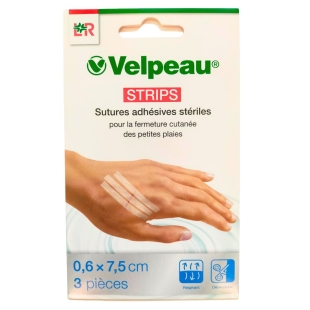 VELPEAU - Sutures Adhésives Stériles - 3 pièces de 0,6 x 7,5 cm - Velpeau Strips