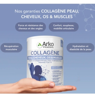 ARKOPHARMA COLLAGENE - Peaux, Cheveux, Os et Muscles Goût Orange - 260g
