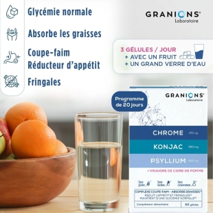 GRANIONS - Complexe Coupe Faim - Chrome, Konjac, Psyllium - 60 Gélules