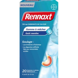RENNAXT - Gomme à Mâcher Pour Brûlure D'Estomac - 20 Gommes Goût Menthe