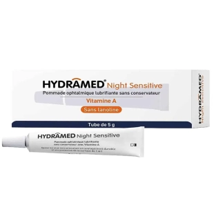 HYDRAMED Night Sensitive pommade ophtalmique 5 g à la vitamine A pour soulager les yeux secs sans conservateur.