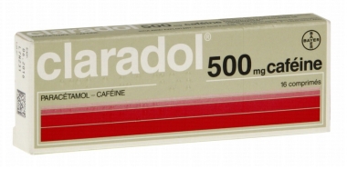 BAYER - Claradol Paracétamol + Caféïne 500mg/50mg - 16 Comprimés à Avaler