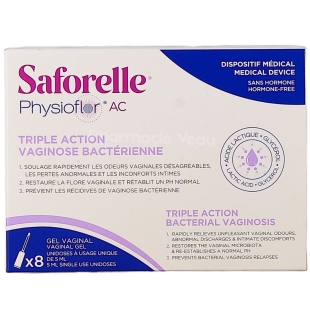 PHYSIOFLOR AC - Vaginose Bactérienne Triple Action Gel vaginal Soulage rapidement les odeurs vaginales, les pertes anormales et les inconforts intimes, tout en contribuant à restaurer la flore vaginale - 8 unidoses de 5 ml