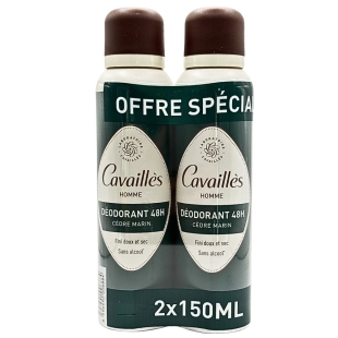 CAVAILLES - Déodorant Homme Spray Fraicheur 48H - Cèdre Marin 2 x 150 ml
