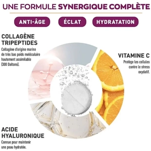 GRANIONS - Collagène Tripeptides Effervescent - Collagène tripeptides marin - Aide à l’hydratation de la peau - Soutient l’éclat du teint-  Goût Tropical - 18 comprimés
