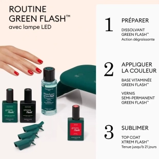 Manucurist coffret cadeau Green Flash kit manucure semi-permanente avec lampe LED, deux vernis, base coat, top coat, dissolvant doux et accessoires