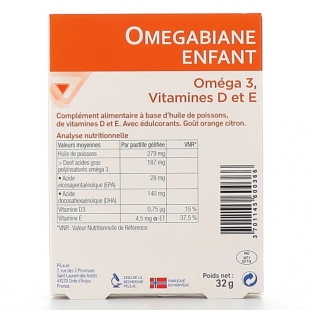 Omegabiane Enfant - Oméga 3, Vitamines D et E - 27 pastilles - Pileje