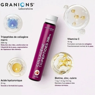 GRANIONS - Collagène Tripeptides 2500mg Goût Pêche - 20 shots de 25ml