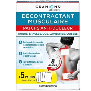 GRANIONS - Décontractant Musculaire 5 Patchs Anti-Douleur - 9,5 x 13 cm