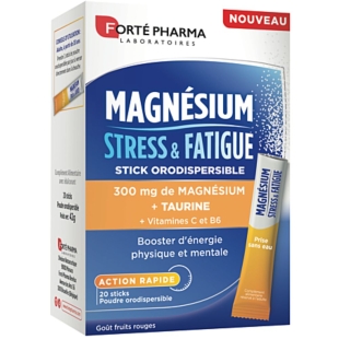 FORTE PHARMA - Magnésium 300 mg Stress et Fatigue - 20 Sticks Fruits Rouges