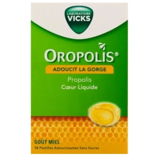 OROPOLIS Pastilles pour la gorge Propolis coeur liquide Miel - 16 pastilles - Vicks
