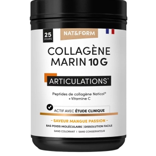 NAT & FORM - Collagène marin 10 G - Articulations/Peau - Saveur Mangue Passion - 310 gr