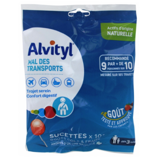 ALVITYL MAL DES TRANSPORTS Sucettes goût Cola & Fraise (x10)