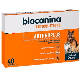 BIOCANINA - Arthroplus Articulations Chiens et Chats - Favorise le bon fonctionnement des articulations. 40 comprimés