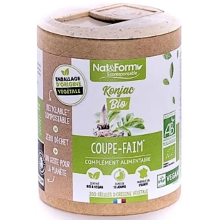 NAT ET FORM - Konjac Bio Coupe-Faim - Complément alimentaire BIO - Contribue à la perte de poids dans le cadre d'un régime hypocalorique - 200 gélules