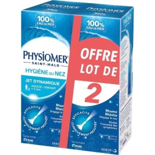 PHYSIOMER - Hygiène du nez Jet Dynamique 100% eau de mer -Spray nasal 2 x 135 ml - Adulte / Enfant + 6 ans