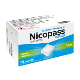 NICOPASS - 1,5mg Sans Sucre MENTHE FRAICHE - Boite 96 Pastilles