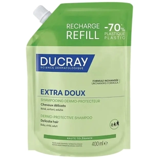 DUCRAY - Shampooing Extra Doux Dermo-Protecteur - Eco-recharge 400 ml - Le shampooing haute tolérance pour toute la famille. Lave en douceur, hydrate , apporte brillance et souplesse.