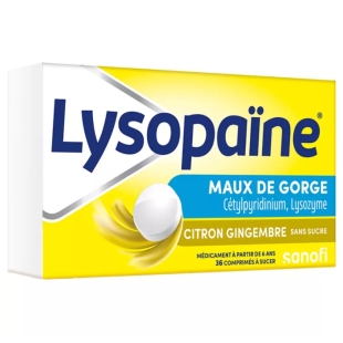 LYSOPAINE Maux de Gorge - 36 comprimés à sucer Citron Gingembre sans sucre