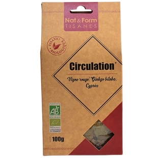 NAT & FORM - Circulation Tisane Biologique : Vigne rouge, Ginkgo biloba, Cyprès - 100 gr