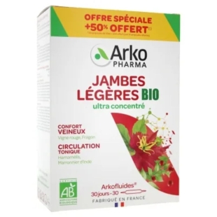ARKOFLUIDES Bio - Circulation Jambes Légères Arkopharma - 20 ampoules +10 Offertes