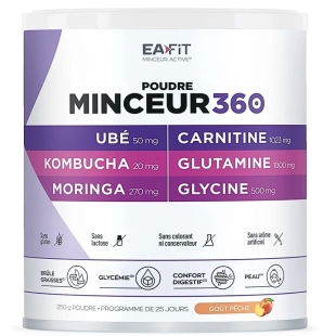 EAFIT - Poudre Minceur 360 Ubé Kombucha - Complément alimentaire 4 actions. Goût Pêche 250 gr .