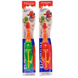 ELGYDIUM - Brosse à Dents Souple Enfants 2 à 6 ans Dragon - Couleurs aléatoires