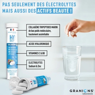 GRANIONS - Hydrop Collagène – Framboise-Cassis – 18 comprimés effervescents