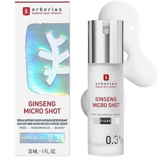ERBORIAN - Ginseng Micro Shot Advanced 0,3% - 30 ml. Dès 7 jours : les rides sont lissées, les pores sont moins visibles, la peau est plus élastique et rebondie.